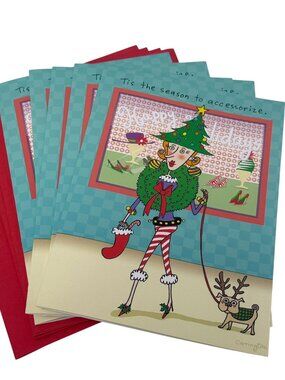 Whimsical Christmas Cards Season To Accessorize Set of 5 Marsha Gray Carrington